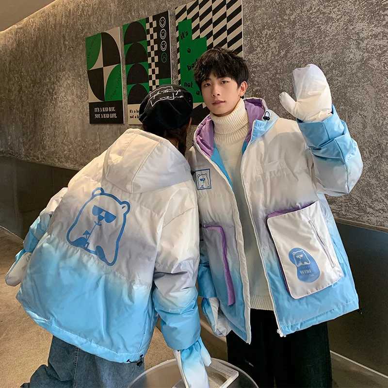 Men's Down Parkas Brand Winter Down Jacket Men Women Fashion Colour Outerwear Trend Couple Thick Warm Parkas Youth Hooded Coat with Custom Gloves