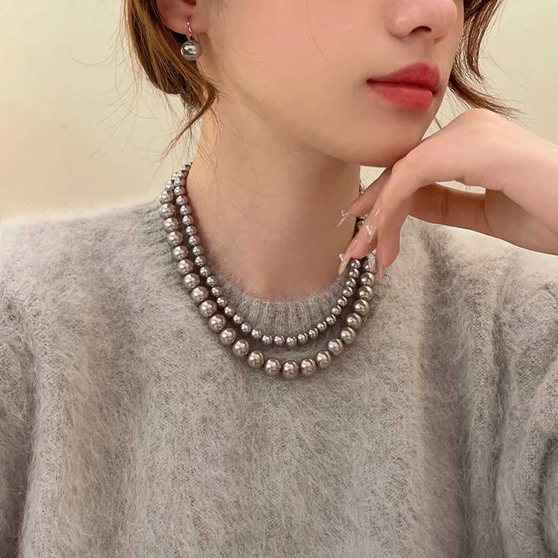 Light Luxury Elegant Niche Design Grey Imitation Pearl Sweater Chain Necklace Fashion Women Metal Jewelry AccessoriesX241009