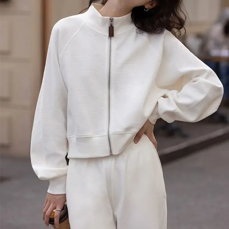 Womens pants set Korean fashion casual track suit loose zipper long sleeved sweater jacket mens 2piece sportswear 241007