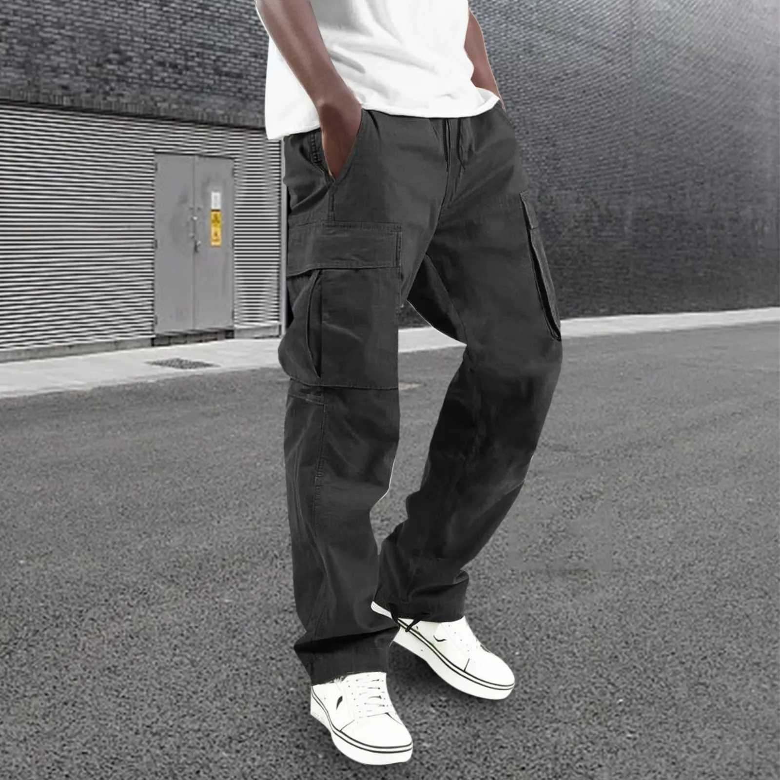 Four Seasons Street Mens Trouser Fashion Multi Pocket Cargo Pants Pocket Pants Solid Color Casual Drawstring Trouser W241009