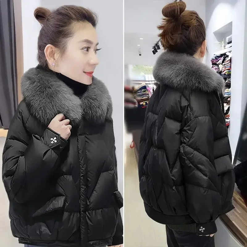 Fashion black loose thick coat womens small-sized winter jacket European style womens clothing 241007