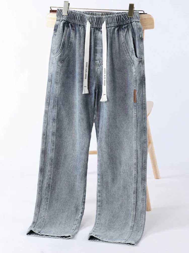 Mens Jeans American Loose Straight Casual Wide Pants Cotton Casual Vintage Male Baggy Denim Trousers Blue BlackX241009