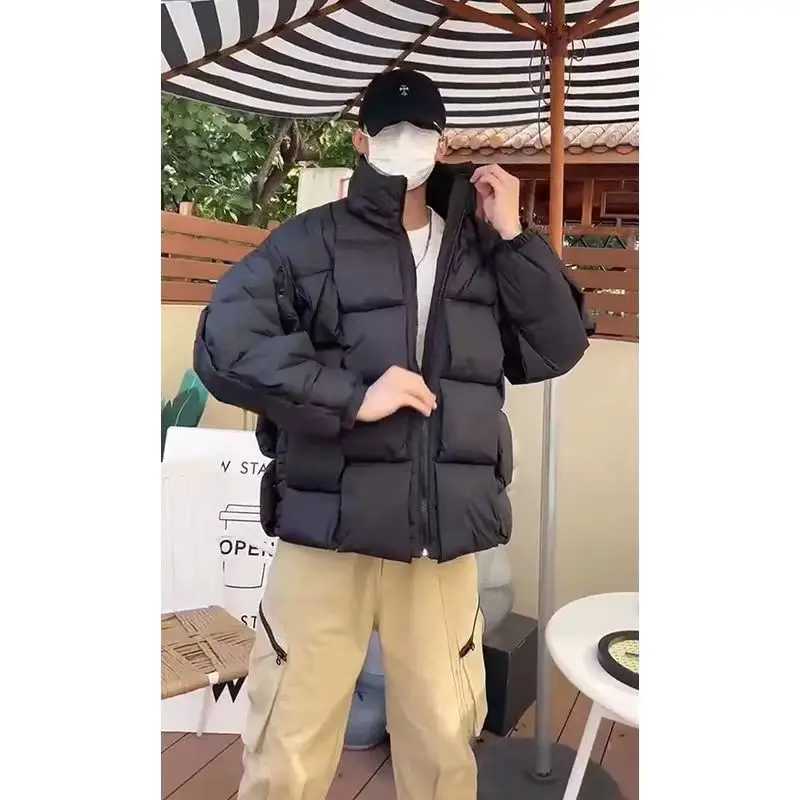 Men's Down Parkas Winter mens cotton padded jacket with cushioning pad loose solid warm jacket long Sleve Criss cross collar thick park Y241009CB