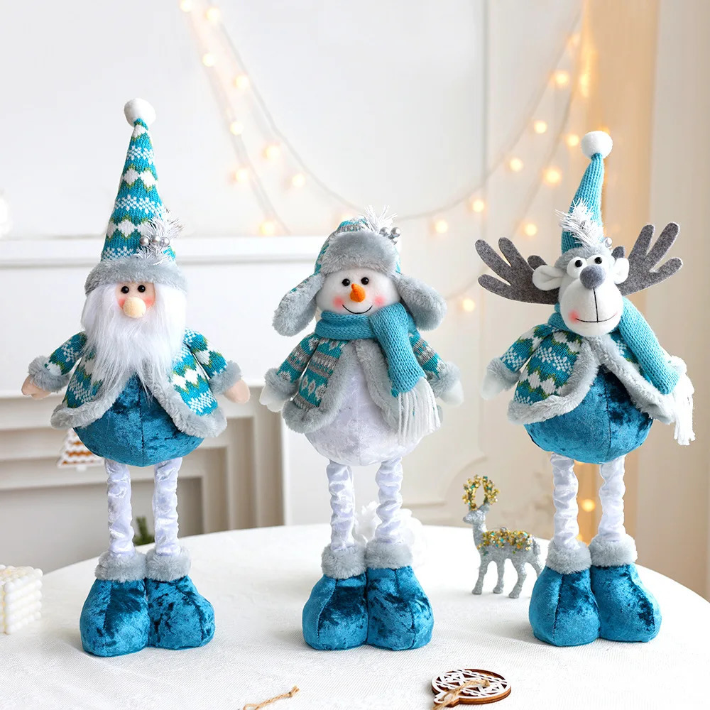 Blue Plush Long Leg Santa Claus Snowman Elk Doll Decoration Tree Atmospheric Celebration Christmas Gift 241007