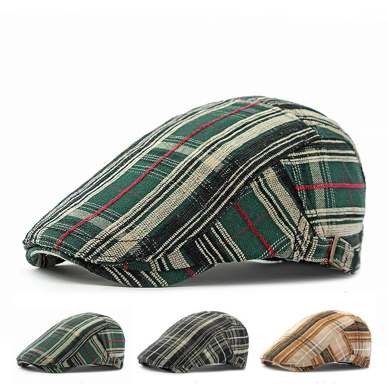 Green plain weave n beret mens retro hat adjustable artist autumn winter 241009