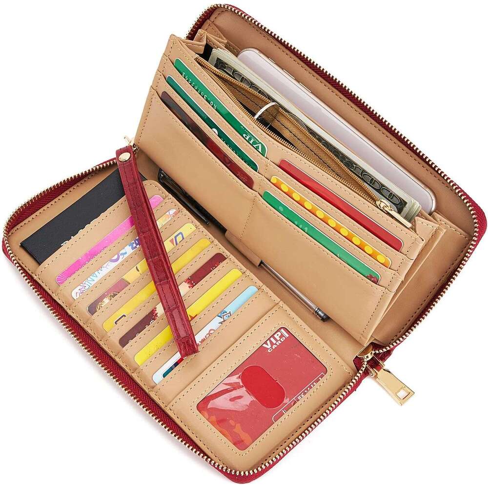 Women's RFID Blocking PU Leather Zip Around Wallet Clutch Large Travel Purse