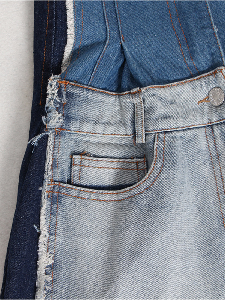 Deatfashion Women's Patchwork Contrast Color Jeans High Waist Full Length Zipper Wide Leg Denim Pants Autumn 2024 New Ww632