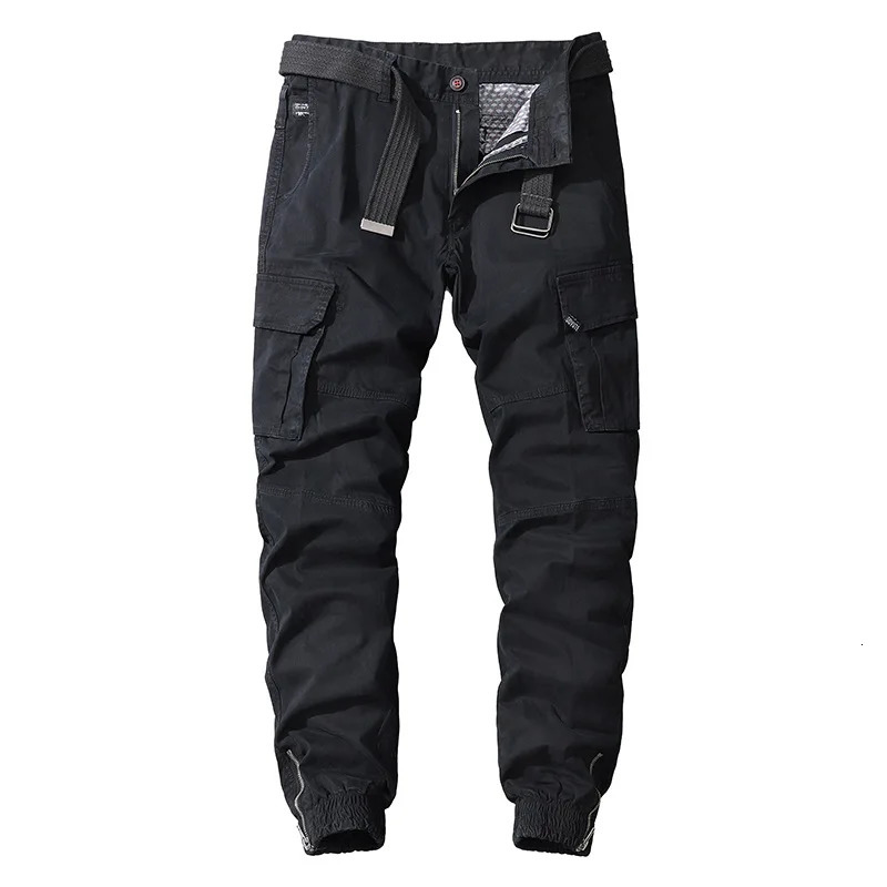 Mens cargo pants bag with multiple pockets Y2K streetwear black high waisted elastic autumn and winter Youngla fashion 240930