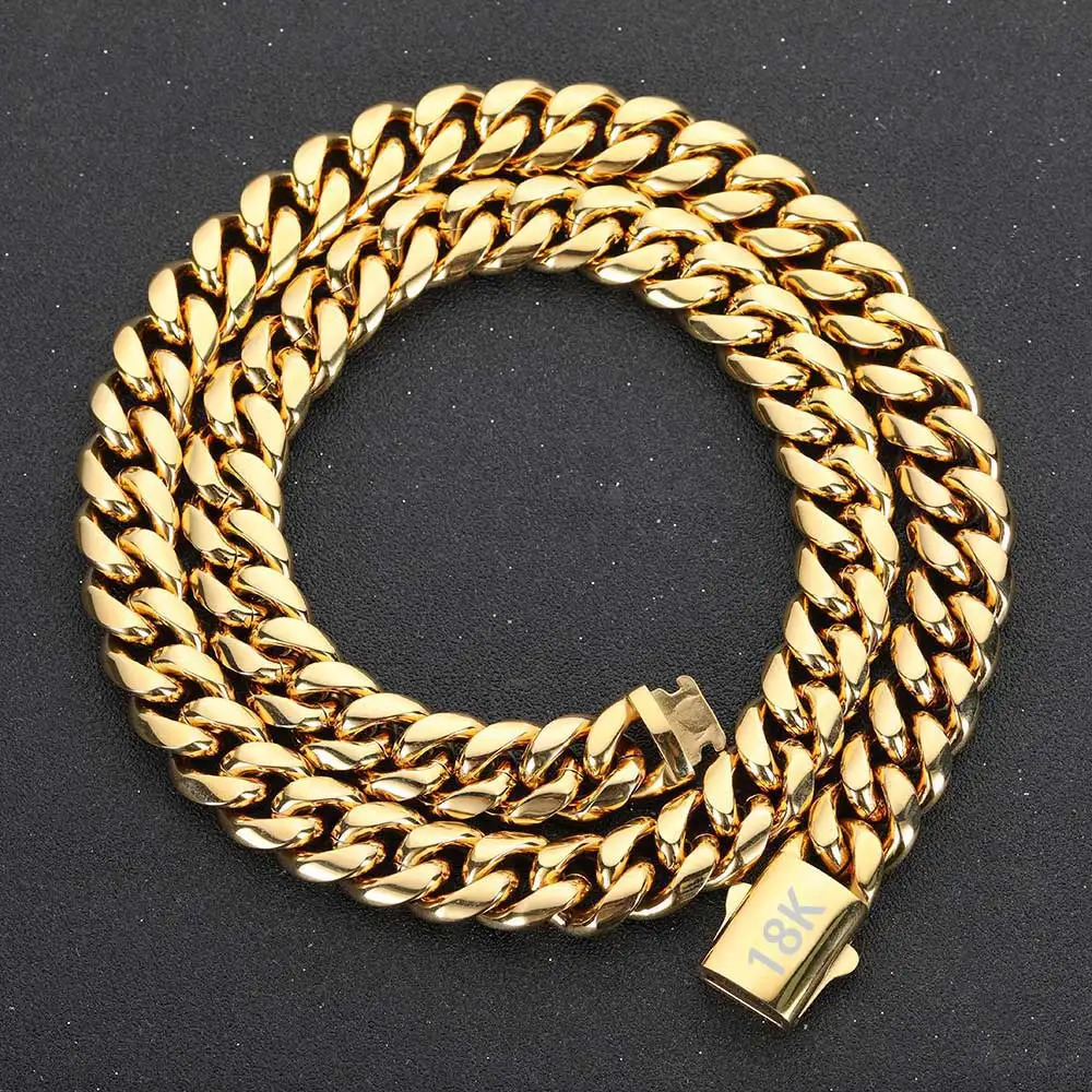 High Quality Width 8-14mm Stainless Steel Gold Color Cuban Chain Waterproof Men woman Curb Link Necklace Various Sizes 240930