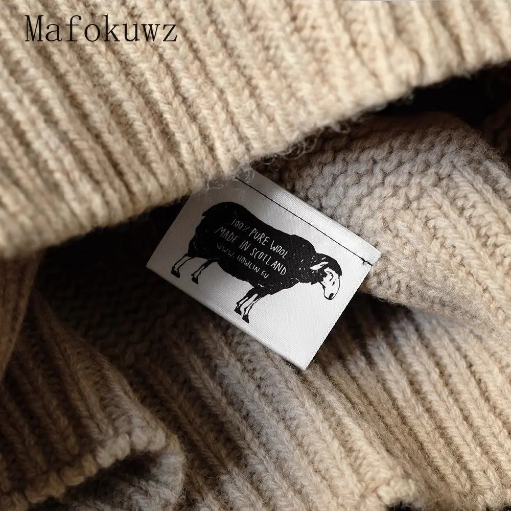 Japanese retro geometric O-neck pullover sweater American loose casual high street bottom sweater mens top 241007