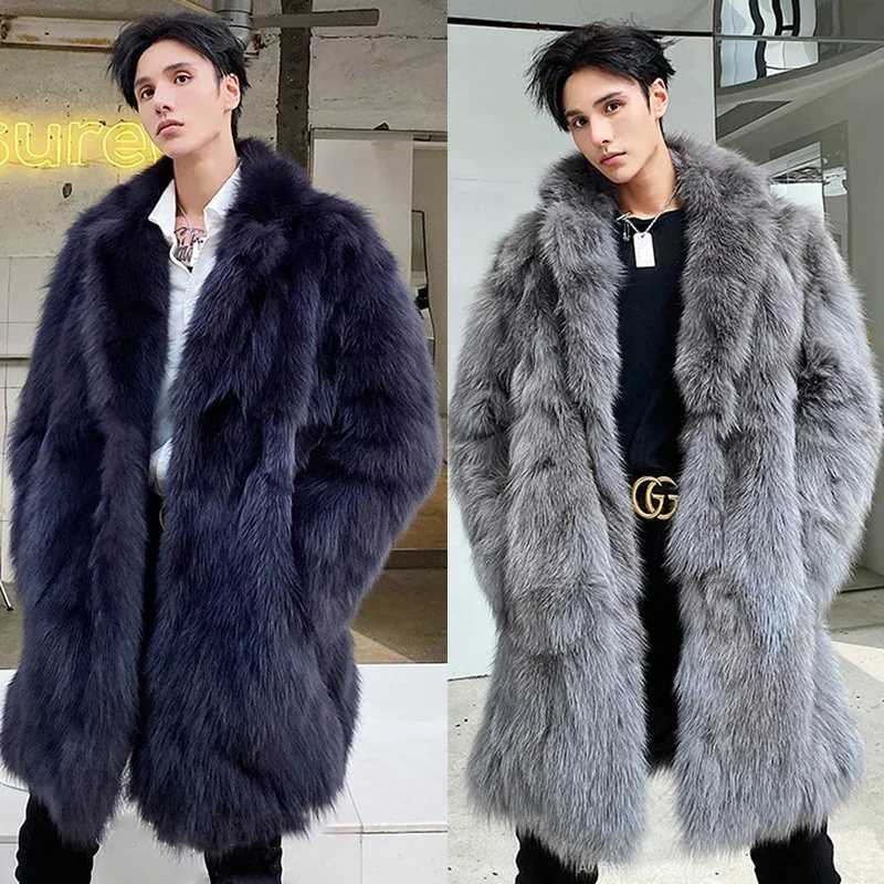 Autumn and winter fur coat jacket thick mens collar warm and luxurious faux fur black park Bontjas mens fur coat jacket outerwear jacket W241009