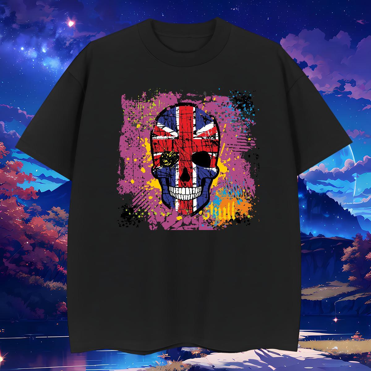 Cool T-Shirts 230g Pure Cotton skull Street Wear Custom Print Plus Size Breathable Soft Tshirts Fashion Top Tees