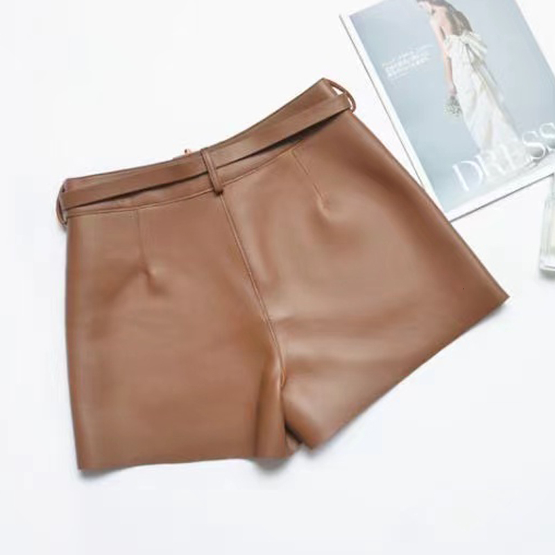 Real Sheepskin Women New Arrival 2024 Casual Genuine Leather Shorts Versatile White Belt Botton Short Mujer Pant