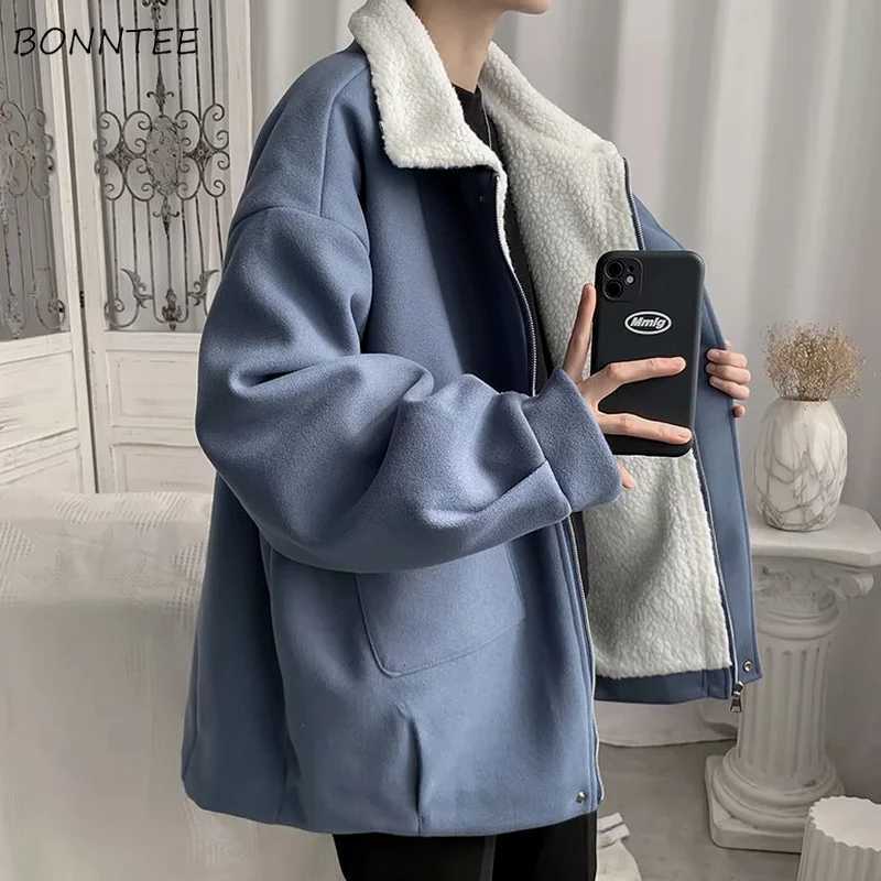 Blends Coats Men Fashion Solid Simple Leisure Wool Liner Warm Thick Retro Harajuku All-match Hip Hop High Street Jackets Cozy LX241010