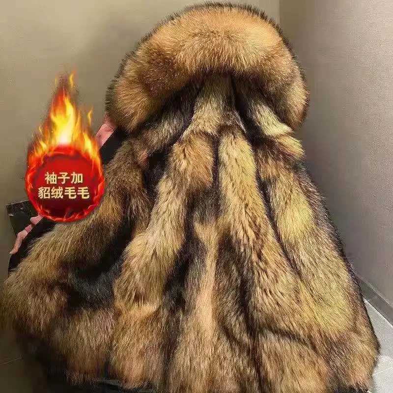 Thick Warm Coat New Style Pie Covered Mens Fur Medium Length Thick Warm Jacket Mink Coat Fur Single breasted Coat W241009