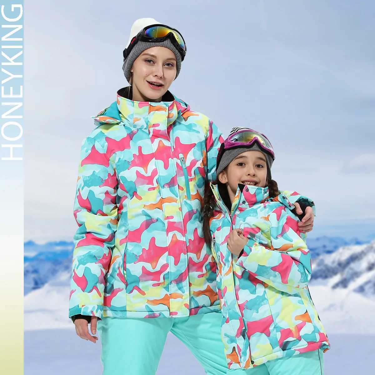 Down Coat HONEYKING Ski Jacket Winter Windproof Outdoor Sports Snow Jacket Girls Ski Clothes Ski Clothes H241010