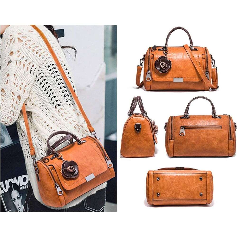 Women's Cydrical Doctor Style Handbag - Chic PU Leather Top Handle Satchel, Crossbody Purse for Ladies