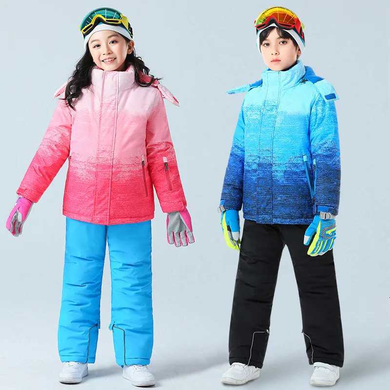 Down Coat 2024 Girls Boys Ski Suit Winter -30 s Skiing and Snowboarding Clothes Warm Waterproof Jackets Pants children clothing set H241010