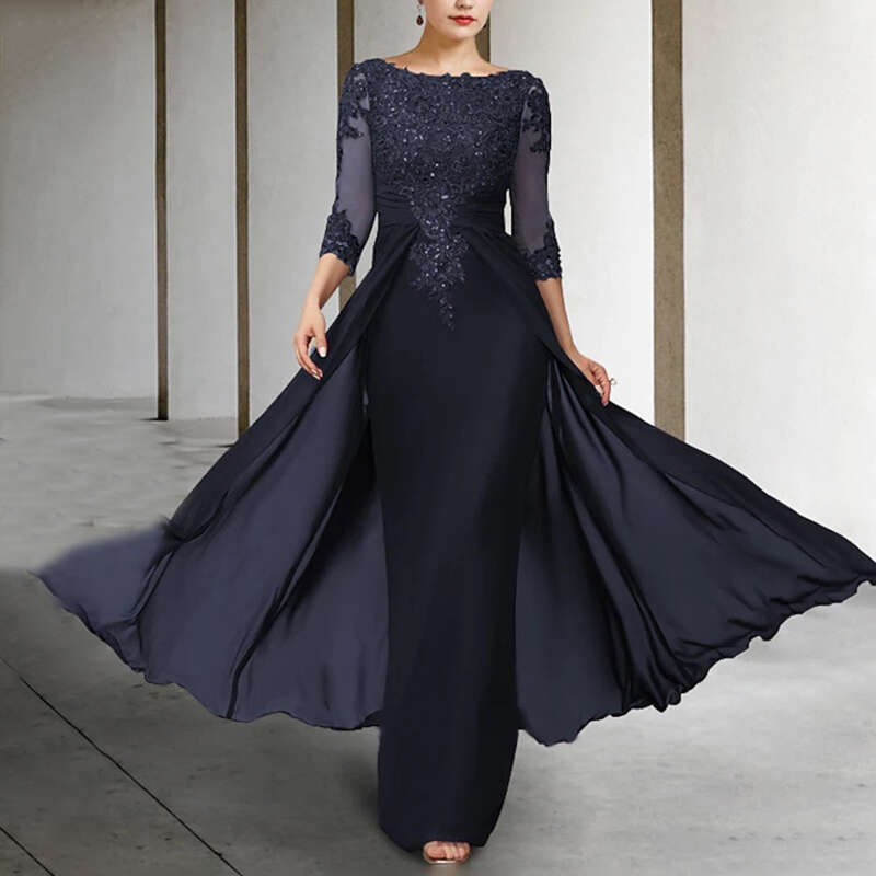 Long Elegant Mother of the Bride Dresses Chiffon Appliques Jewel Neck or Length Evening Party Skirt for Women Prom Dress