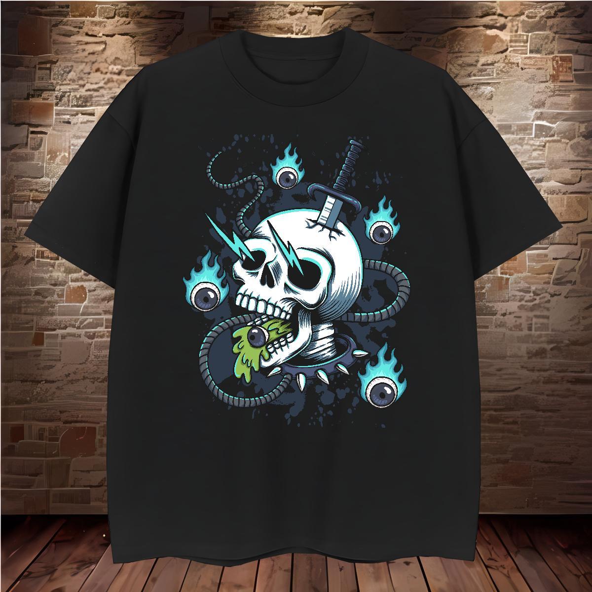 Cool Design T Shirts Men 230g Cotton skull Street Casual Custom Printing O-Neck Short Sleeve Men Tops Tees 2024 New Top Tees