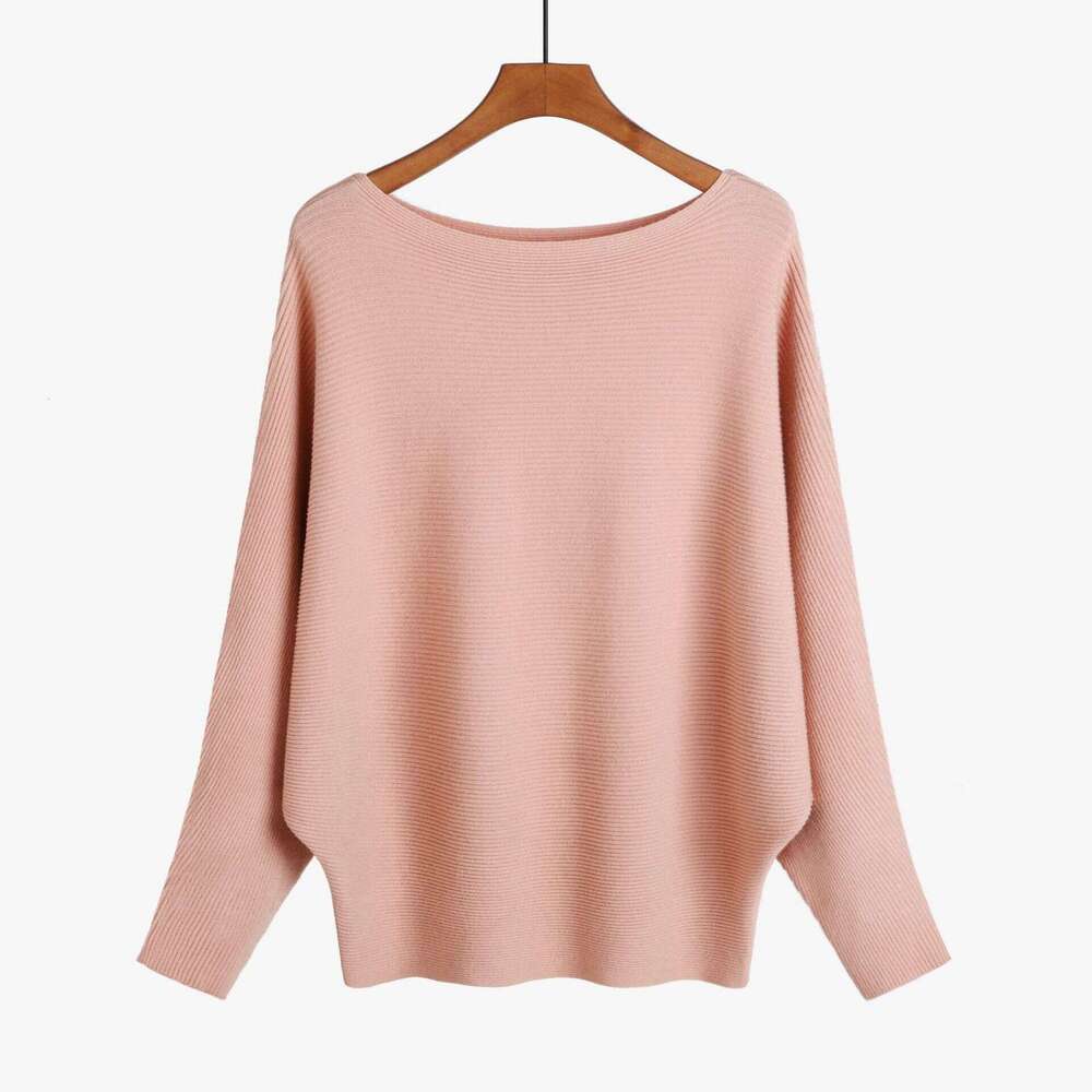 Womens One line Neck Bat Sweater Thread High Elastic Lazy Style Pullover Top with Fat Plus Size