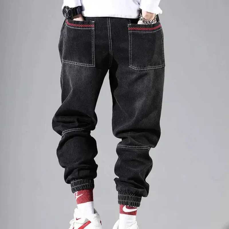 S-5XL Baggy Denim Pants for Men Autumn/winter Trendy Loose Cargo Jeans Casual Korean Slim Legged Male Hip-Hop Capri Pants BlueX241009