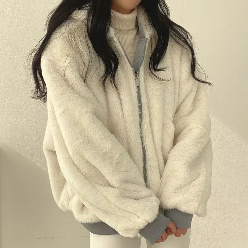 Thick double-sided Lambswool cotton jacket Korean Plus down womens jacket Winter zipper hooded cotton jacket Y2k 241009