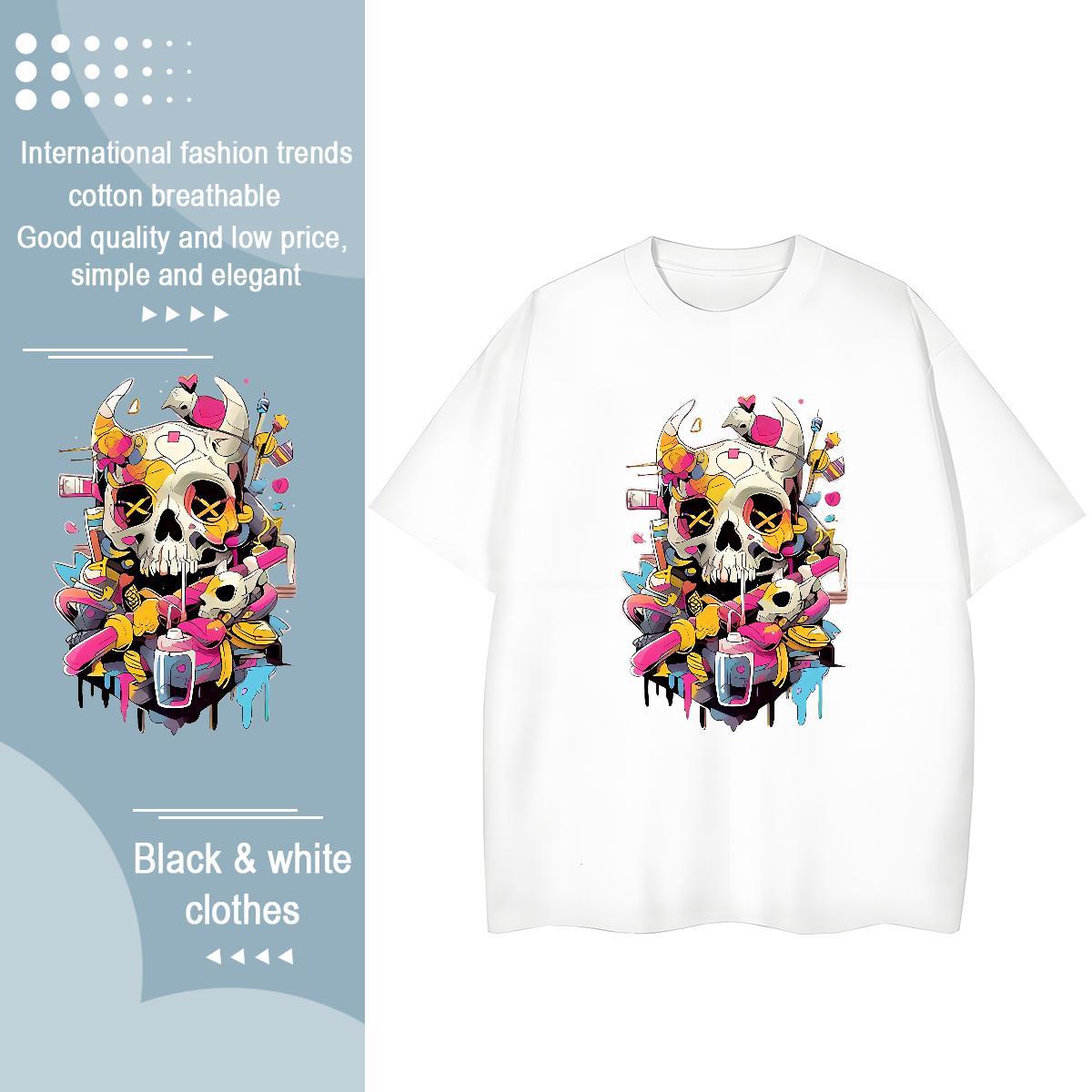 Popular Men T Shirts 230g Cotton skull Casual Custom Big Size O Neck Short Sleeves Mens Tshirts Classic Tops Tees