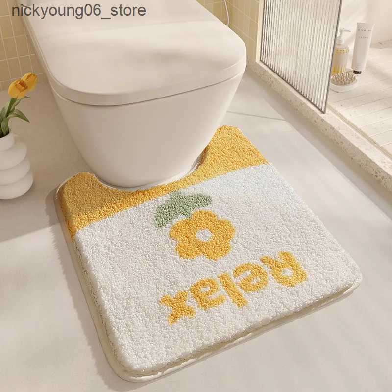 Non-Slip Bath Mats Yellow Flower Bath Mat Set Thick Flocking Microfiber Bathroom Carpet Toilet Foot Mat Non-slip Water Absorbent Rug Doormat L240910