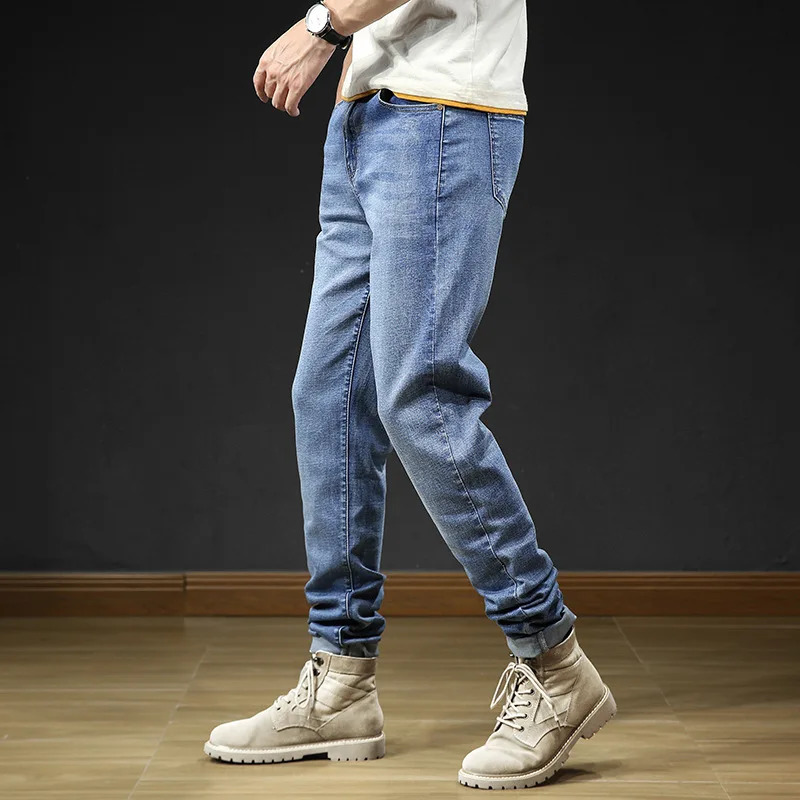 Mens 114CM 120cM Extra Long Blue Denim Jeans Stretch Plus 42 40 Slim Fit Stretch Big Mens Straight Pants 241007