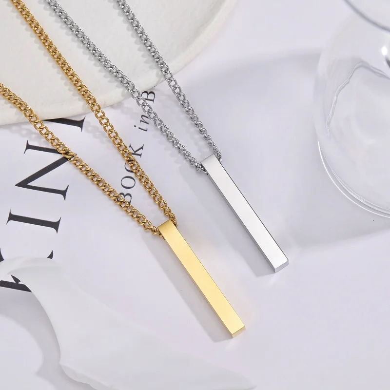 Engrave 4 Sides Name Date Custom Stainless Steel Thick Chain Necklaces for Women Personalized Square Bar Pendant Jewelry Gift 241009
