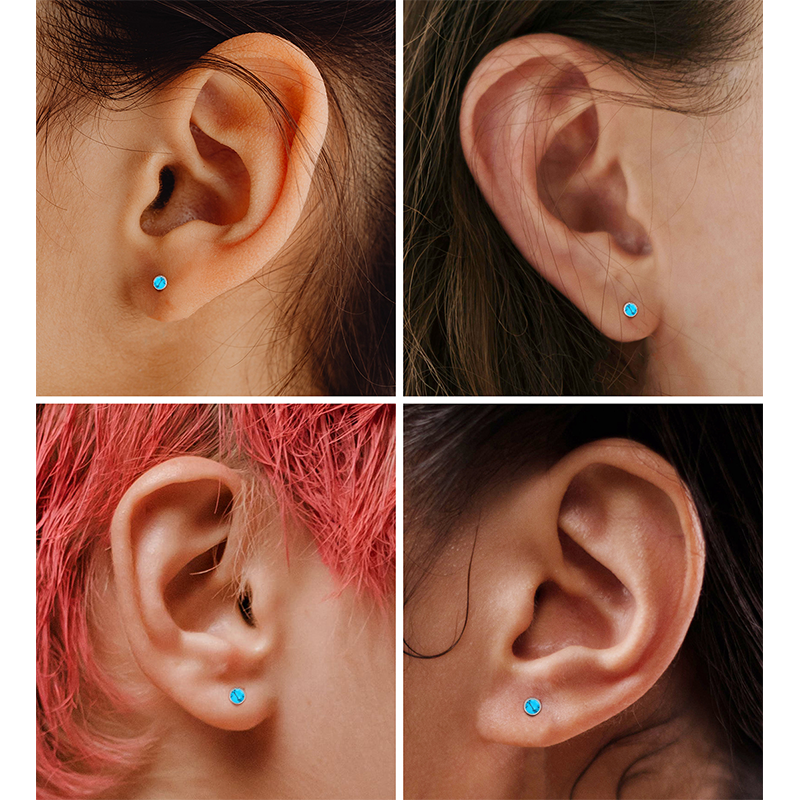 TUPMI Handmade Turquoise Stud Earrings for Sensitive Skin Hypoallergenic Women Flat Back Nap Earrings Studs 20G Screw Back Cartilage Stud Earrings Sil