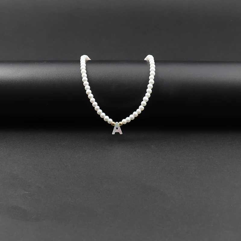 New Fashion 26 Initial Letter Pendant Necklace Women Simple Imitation Pearl Bead Necklace For Women Jewelry GiftX241009
