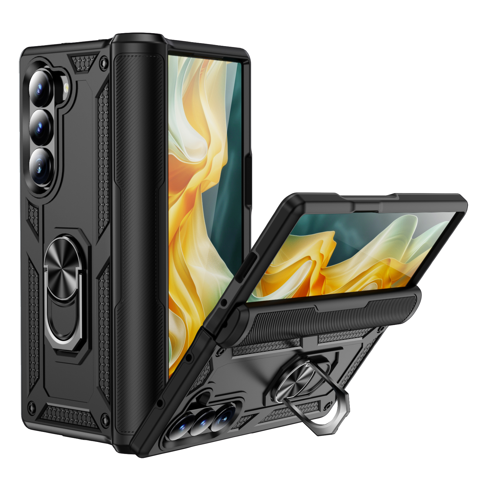 Military Shockproof Heavy Duty Cases Hybrid Armor Ring Stand Magnetic Car Mount Shockproof Rugged Cover For Samsung Galaxy Z Fold Flip 7 6 5 5G Fold7 