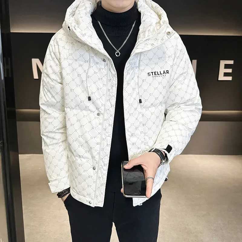 Men's Down Parkas Trendy Mens Hooded Down Jacket 2024 New Winter Thickened Casual Top Loose Fit Warm Comfortable Outwear Hooded Coats Y241009R4NL