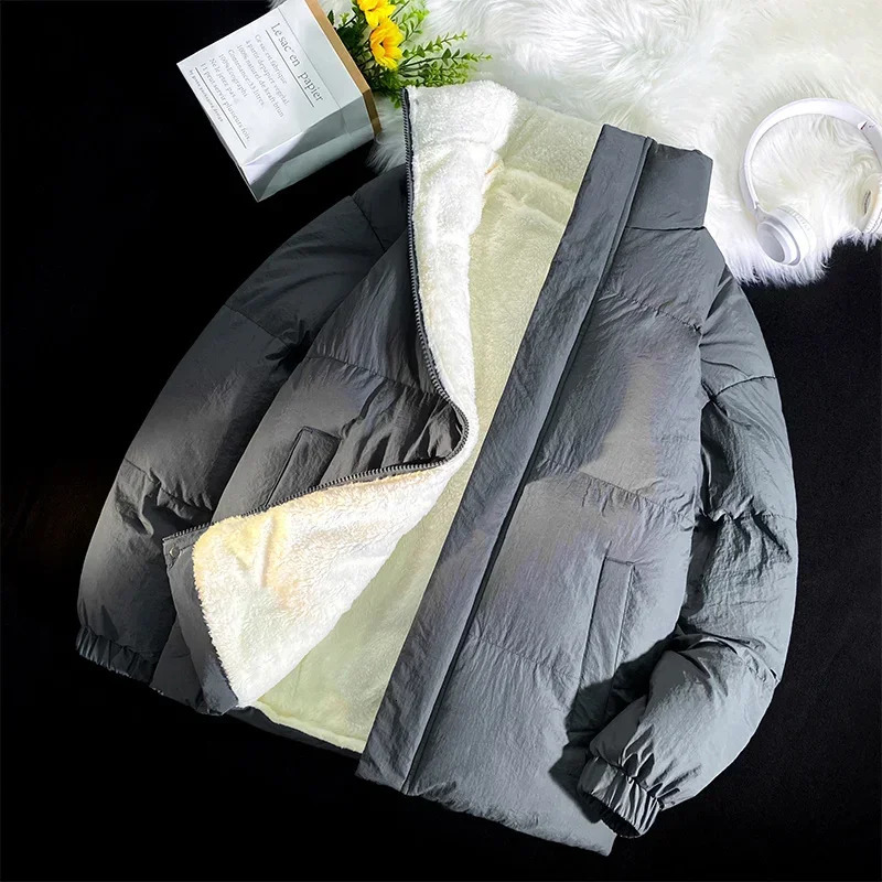 Green Puffer jacket mens winter jacket mens thick jacket street jacket solid color jacket fur lining 241007