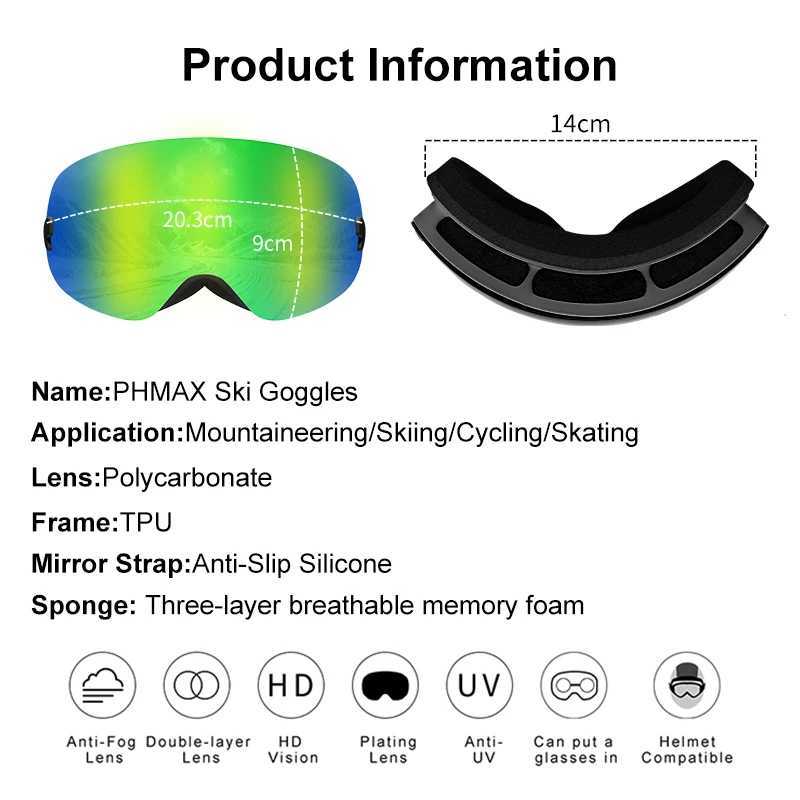 PHMAX childrens ski goggles winter ski goggles snow equipment snow goggles childrens winter anti fog ski goggles CL241010