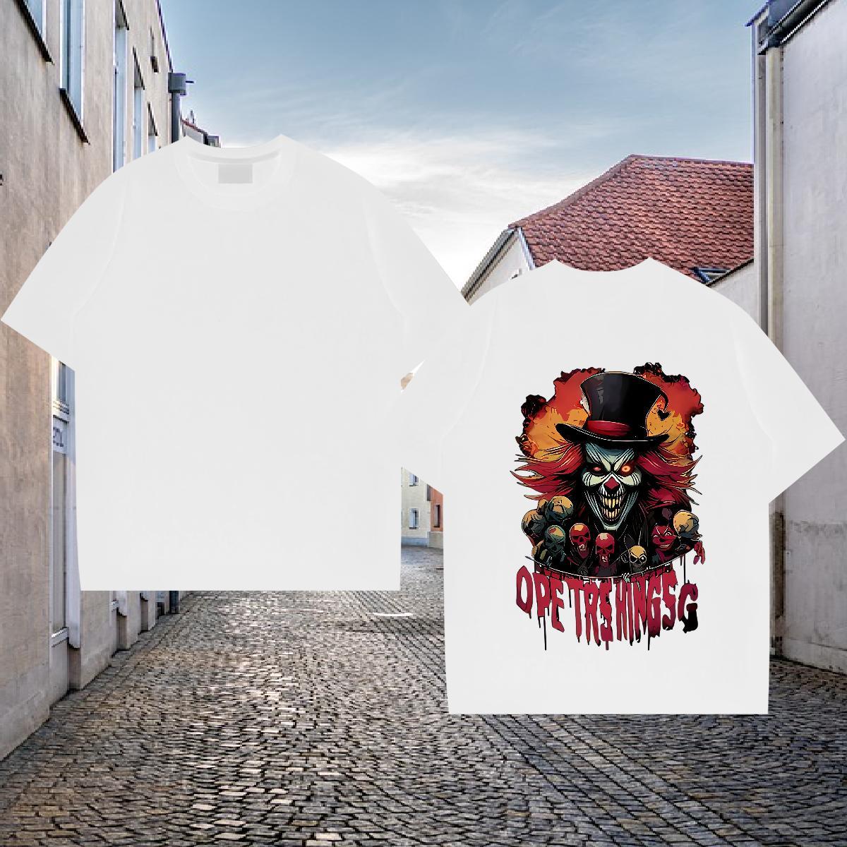 High Quality T-Shirts for Men 230g Pure Cotton skull Daily Outfit White Plus Size Breathable Crew Neck Mens Tshirts 2024 New Clothes