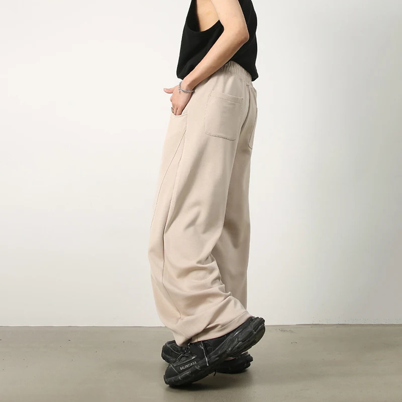 HOUZHOU baggy sweatpants mens wide leg casual pants oversized gray Trouser loose Korean street clothing patch 241010