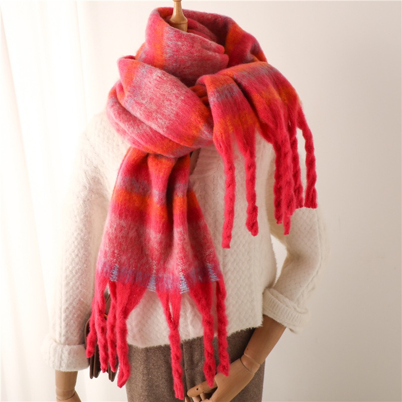 Coarse Striped Scarf Imitating Cashmere Winter New Warm Long Tassel Scarf for Men and Women Student Shawl