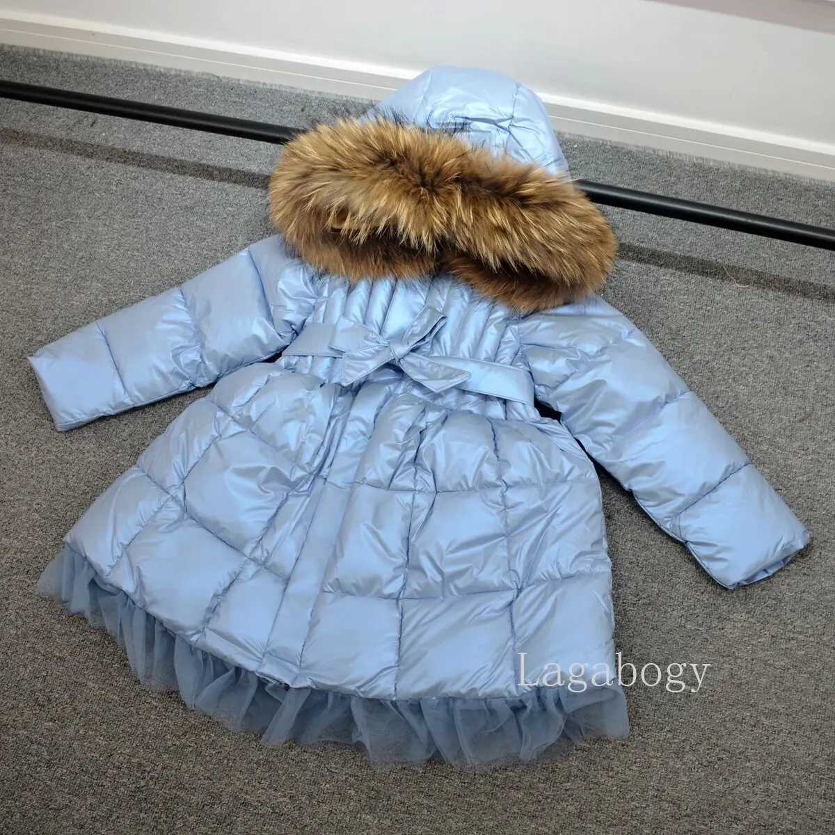 Down Coat Fashion Parka Girls Real Fur Hooded Clothes ultra-thin waistband casual childrens coat mesh dress warm cotton pad jacket TR202 H241010
