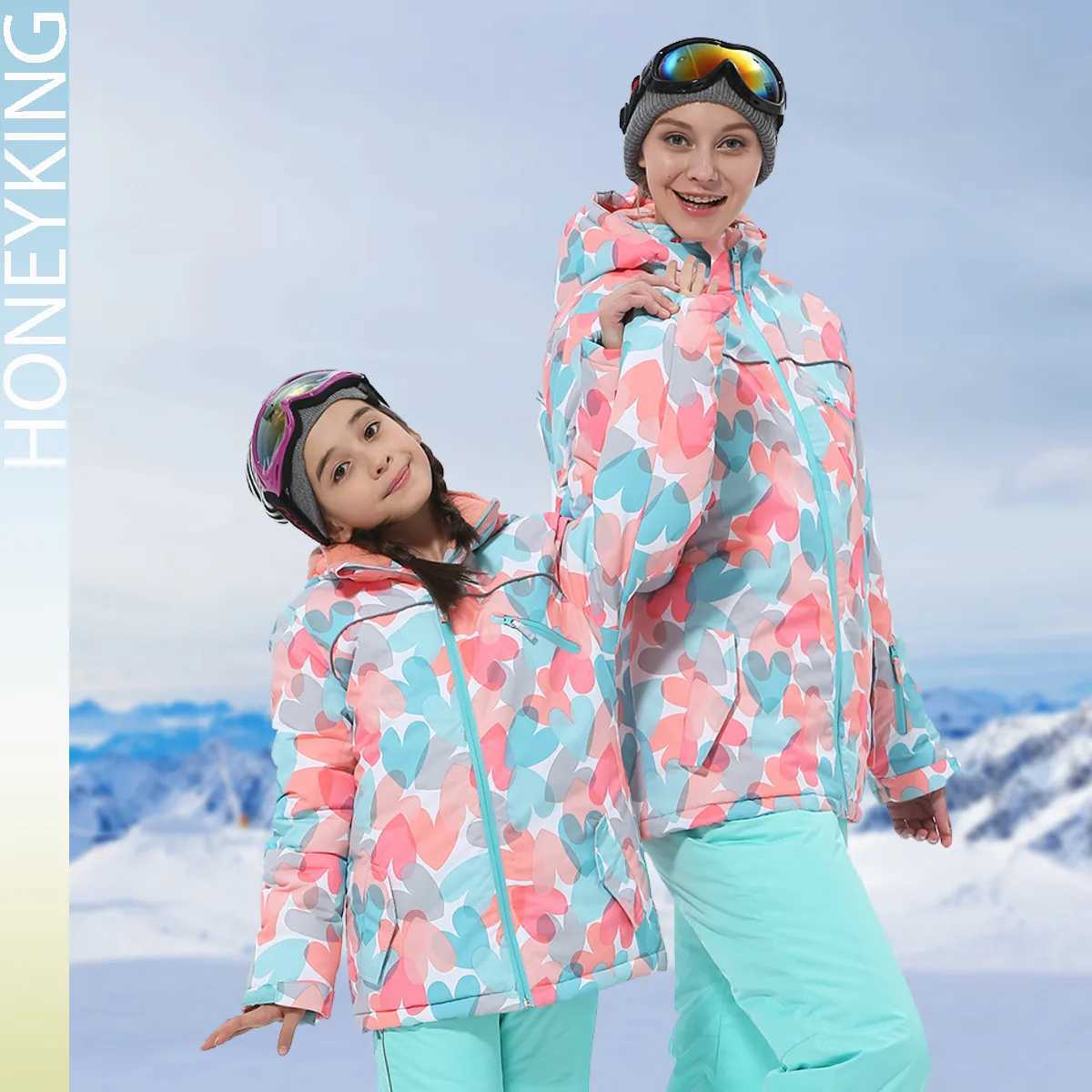 Down Coat HONEYKING Ski Jacket Winter Windproof Outdoor Sports Snow Jacket Girls Ski Clothes Ski Clothes H241010