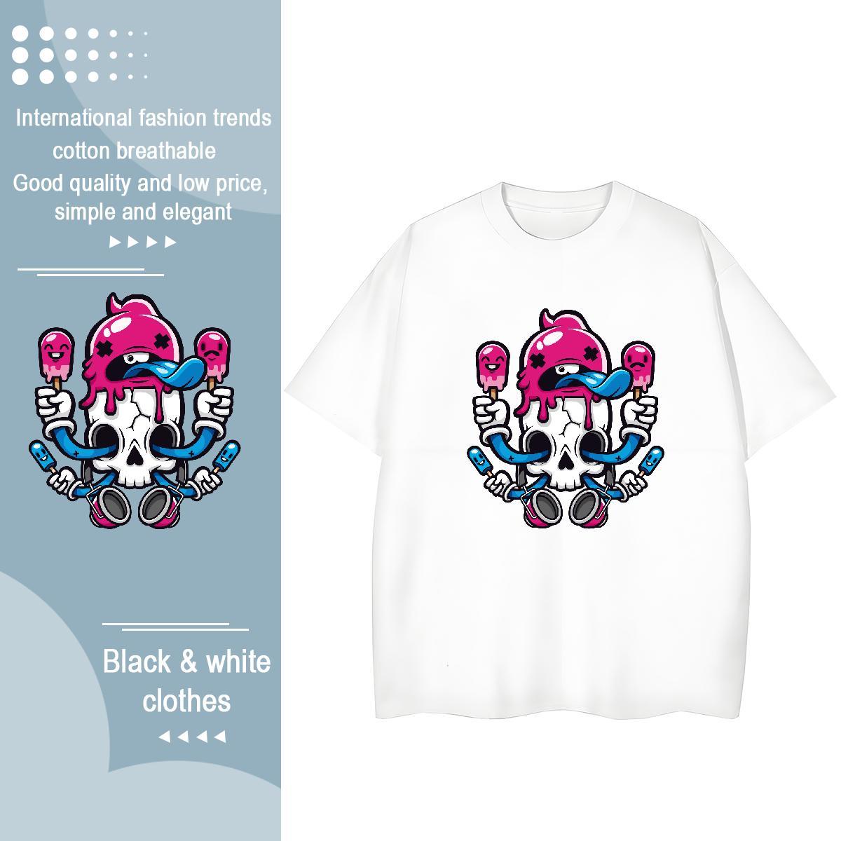 2024 Designer Womens T Shirts 230g 100% Cotton Breathable Crew Neck Casual Sport skull Womens Tshirts Nice Cartoon Print Tops Shirt