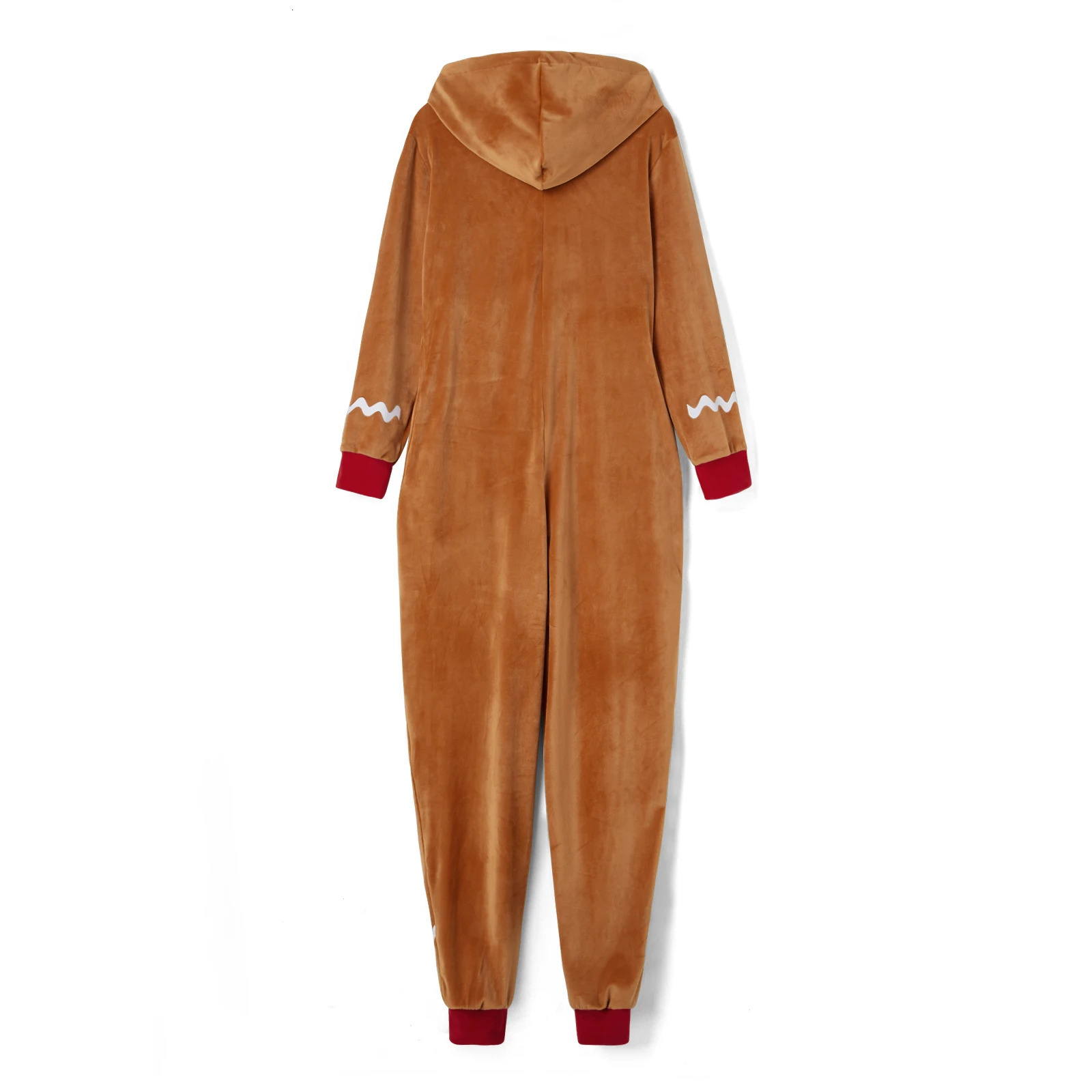 Adult Christmas costume gingerbread long sleeved zipper hooded jumpsuit suitable for womens party roleplaying 241007