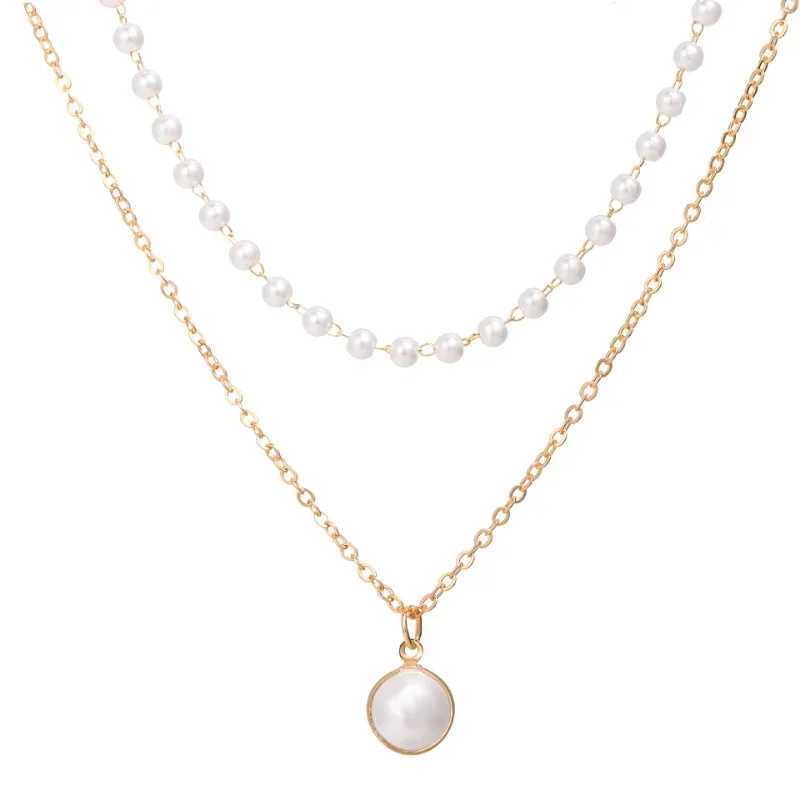 Simulated Pearl Necklace Cute Double Layer Neck Chain Pendant for Women Charm Choker 2023 Fashion Beads Chain Jewelry GiftX241009