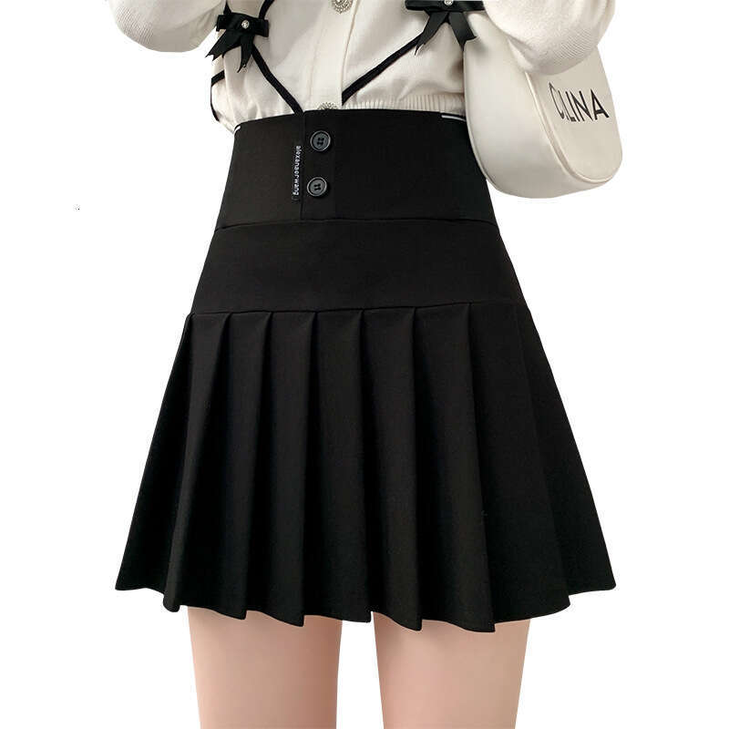 Letter elastic waist pleated spring/summer 2024 new black A-line half body women's anti slip versatile short skirt