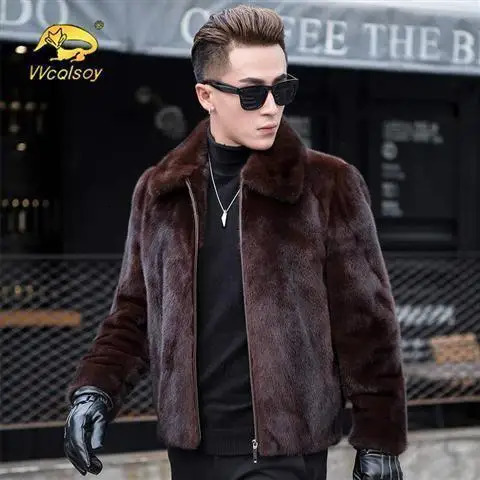 autumn and winter mens faux mink coat with thick collar and warm jacket fashionable mens environmentally friendly faux fur coat L49 241010
