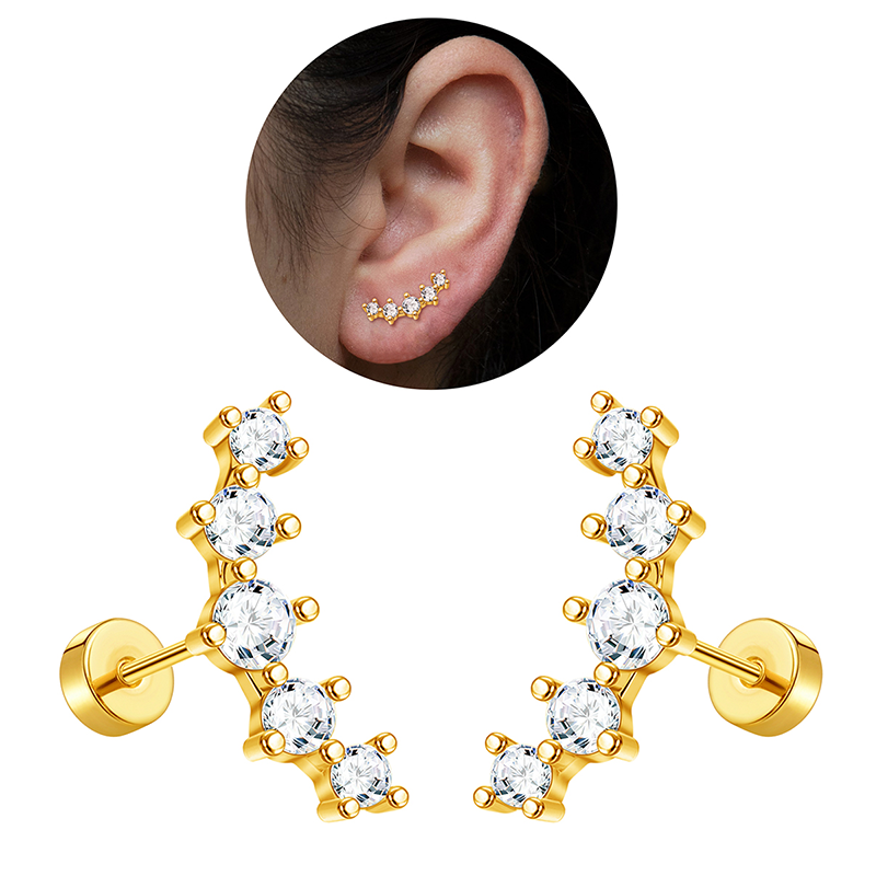 TUPMI 20G Cartilage Earrings for Women 14K Gold Stainless Steel Flat Back Cartilage Stud Earrings for Sensitive Ear Leaf Opal CZ Handmade Helix