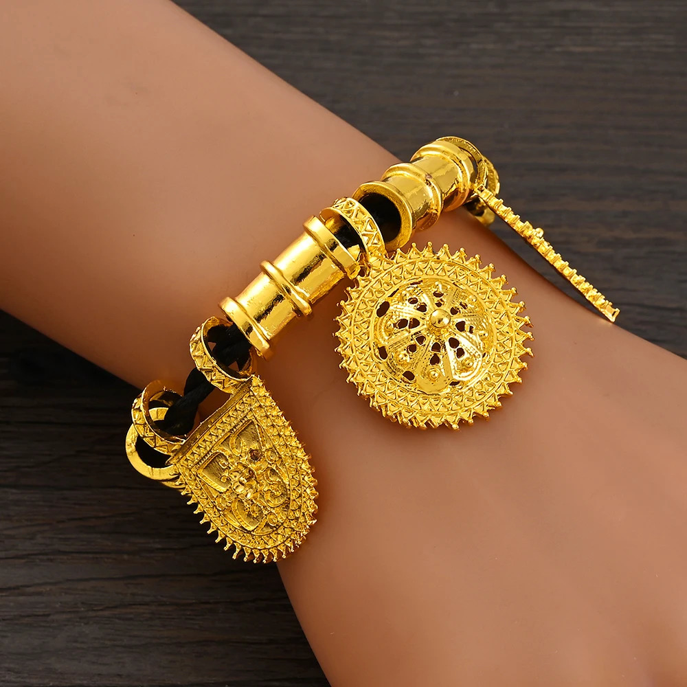 Ethiopian Gold Color Traditional Bridal Beautiful Jewelry Sets Necklace Earrings Ring Gifts Wedding Jewellery For Women 241007