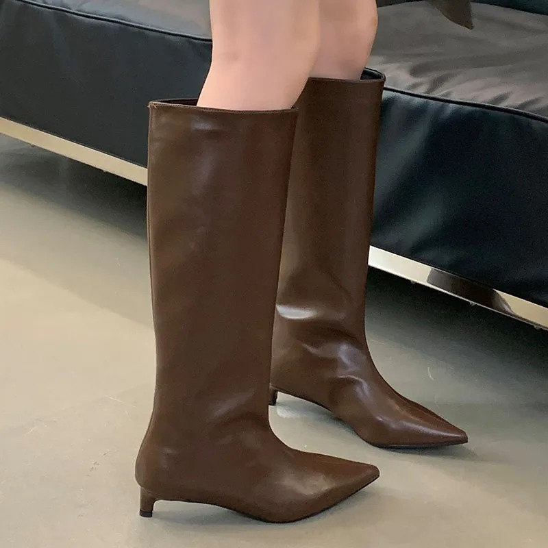 Brown Shoes Womens Skating Boots Knee Boots Womens High Boots Fashion Pointed Toe Womens Ankle Western Boots Low Boots 241007